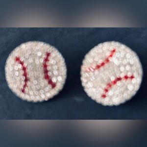 Sparkling Baseball Stud Earrings - Clear Crystal with Red Detail